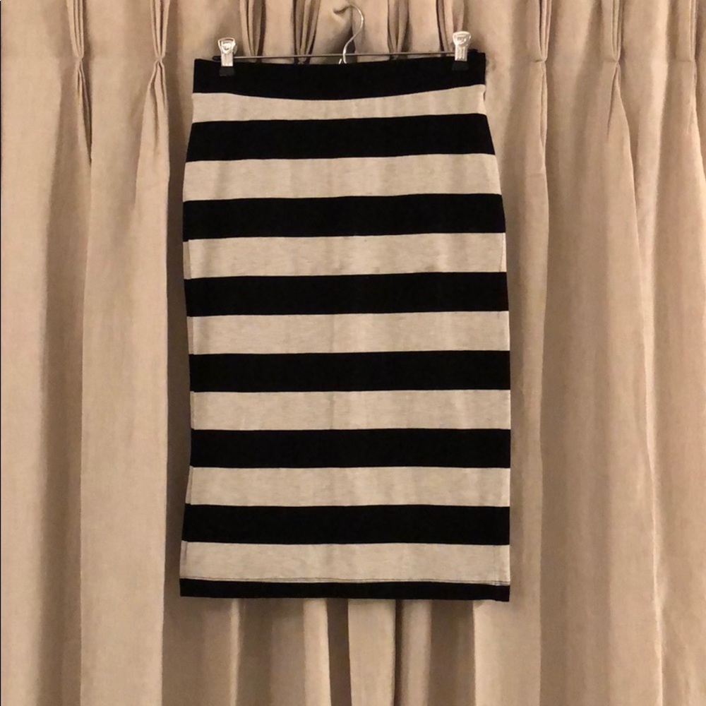 H&M Black/Heathered Grey Striped Midi